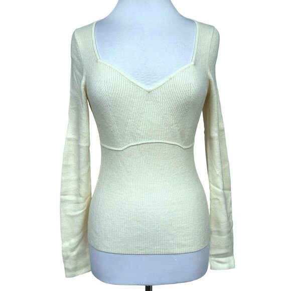 GAP Sweetheart Corset Long Sleeve Sweetheart Neckline Sweater Ivory Sz Large NEW - Picture 1 of 5
